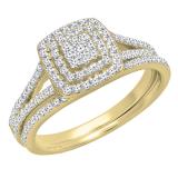 0.50 Carat (ctw) 10K Yellow Gold Round Diamond Ladies Split Shank Cluster Engagement Ring Set 1/2 CT