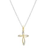 0.03 Carat (ctw) 10K Yellow Gold Round Diamond Ladies Cross Pendant (Silver Chain Included)