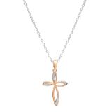 0.03 Carat (ctw) 14K Rose Gold Round Diamond Ladies Cross Pendant (Silver Chain Included)