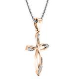 0.03 Carat (ctw) 14K Rose Gold Round Diamond Ladies Cross Pendant (Silver Chain Included)