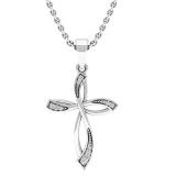 0.03 Carat (ctw) 14K White Gold Round Diamond Ladies Cross Pendant (Silver Chain Included)