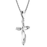 0.03 Carat (ctw) 14K White Gold Round Diamond Ladies Cross Pendant (Silver Chain Included)