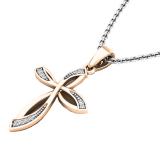 0.03 Carat (ctw) 18K Rose Gold Round Diamond Ladies Cross Pendant (Silver Chain Included)