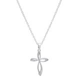 0.03 Carat (ctw) 18K White Gold Round Diamond Ladies Cross Pendant (Silver Chain Included)