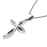 0.03 Carat (ctw) 18K White Gold Round Diamond Ladies Cross Pendant (Silver Chain Included)