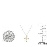 0.03 Carat (ctw) 18K Yellow Gold Round Diamond Ladies Cross Pendant (Silver Chain Included)