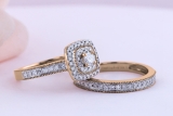 0.60 Carat (ctw) 18K Rose Gold Round Diamond Bridal Halo Style Engagement Ring Set