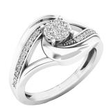 0.25 Carat (ctw) 10K White Gold Round Diamond Ladies Twisted Bridal Cluster Engagement Ring 1/4 CT