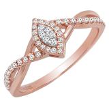 0.20 Carat (ctw) 10K Rose Gold Round Diamond Bridal Marquise Shaped Engagement Ring 1/5 CT
