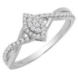 0.20 Carat (ctw) 10K White Gold Round Diamond Bridal Marquise Shaped Engagement Ring 1/5 CT