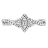 0.20 Carat (ctw) 10K White Gold Round Diamond Bridal Marquise Shaped Engagement Ring 1/5 CT