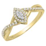 0.20 Carat (ctw) 10K Yellow Gold Round Diamond Bridal Marquise Shaped Engagement Ring 1/5 CT