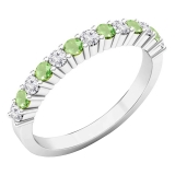 10K White Gold Round Peridot & White Diamond Ladies Stackable Anniversary Wedding Band