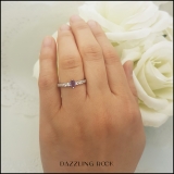 Sterling Silver 5X3 MM Oval Amethyst Round White Sapphire & Diamond Ladies 5 Stone Engagement Ring