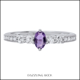 Sterling Silver 5X3 MM Oval Amethyst Round White Sapphire & Diamond Ladies 5 Stone Engagement Ring