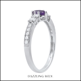 Sterling Silver 5X3 MM Oval Amethyst Round White Sapphire & Diamond Ladies 5 Stone Engagement Ring