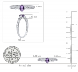 Sterling Silver 5X3 MM Oval Amethyst Round White Sapphire & Diamond Ladies 5 Stone Engagement Ring