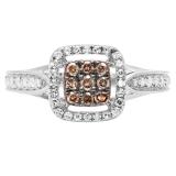 0.55 Carat (ctw) 10K White Gold Round Champagne & White Diamond Ladies Engagement Ring 1/2 CT