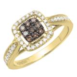 0.55 Carat (ctw) 10K Yellow Gold Round Champagne & White Diamond Ladies Engagement Ring 1/2 CT