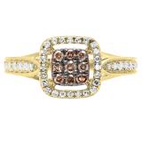 0.55 Carat (ctw) 10K Yellow Gold Round Champagne & White Diamond Ladies Engagement Ring 1/2 CT