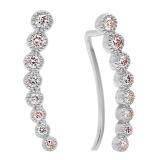 0.40 Carat (ctw) 18K White Gold Round White Diamond Ladies Journey Curved Climber Earrings