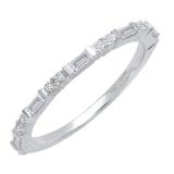 0.25 Carat (ctw) 10K White Gold Round & Baguette White Diamond Ladies Wedding Band 1/4 CT