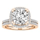 10K Rose Gold 8 MM Cushion Cubic Zirconia & Round Diamond Ladies Bridal Engagement Ring Set