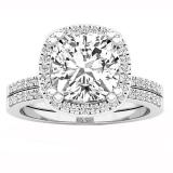 18K White Gold 8 MM Cushion Cubic Zirconia & Round Diamond Ladies Bridal Engagement Ring Set
