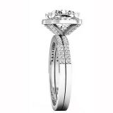 18K White Gold 8 MM Cushion Cubic Zirconia & Round Diamond Ladies Bridal Engagement Ring Set