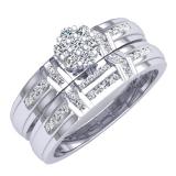 0.36 Carat (Ctw) 10K White Gold Round White Diamond Ladies Cluster Engagement Ring Band Set