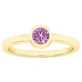 18K Yellow Gold 4 MM Round Pink Sapphire Ladies Solitaire Bridal Engagement Ring