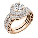 10K Rose Gold Round White Cubic Zirconia CZ Ladies Halo Style Bridal Engagement Ring