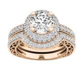 10K Rose Gold Round White Cubic Zirconia CZ Ladies Halo Style Bridal Engagement Ring