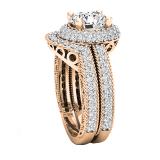 10K Rose Gold Round White Cubic Zirconia CZ Ladies Halo Style Bridal Engagement Ring