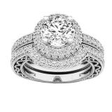 10K White Gold Round White Cubic Zirconia CZ Ladies Halo Style Bridal Engagement Ring