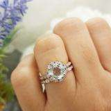 10K Rose Gold 7 MM Cushion Aquamarine & Round Diamond Ladies Halo Engagement Ring Set