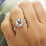 10K Rose Gold 7 MM Cushion Aquamarine & Round Diamond Ladies Halo Engagement Ring Set
