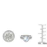 10K White Gold 7 MM Cushion Aquamarine & Round Diamond Ladies Halo Engagement Ring Set