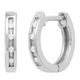 0.05 Carat (ctw) 18K White Gold Round Diamond Ladies Huggie Hoop Earrings