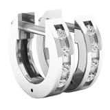 0.05 Carat (ctw) 18K White Gold Round Diamond Ladies Huggie Hoop Earrings
