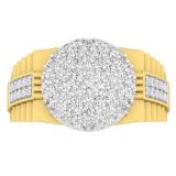 0.95 Carat (ctw) 10K Yellow Gold Round Diamond Mens Frame Stepped Shank Wedding Band 1 CT