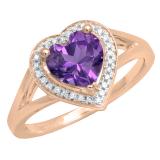 10K Rose Gold 7 MM Heart Amethyst And Round Diamond Ladies Split Shank Bridal Engagement Ring