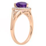 10K Rose Gold 7 MM Heart Amethyst And Round Diamond Ladies Split Shank Bridal Engagement Ring