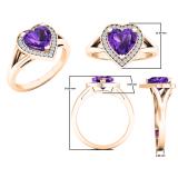 10K Rose Gold 7 MM Heart Amethyst And Round Diamond Ladies Split Shank Bridal Engagement Ring