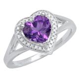 10K White Gold 7 MM Heart Amethyst And Round Diamond Ladies Split Shank Bridal Engagement Ring