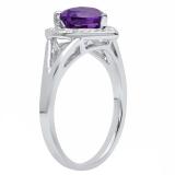 10K White Gold 7 MM Heart Amethyst And Round Diamond Ladies Split Shank Bridal Engagement Ring