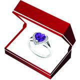 10K White Gold 7 MM Heart Amethyst And Round Diamond Ladies Split Shank Bridal Engagement Ring
