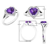 10K White Gold 7 MM Heart Amethyst And Round Diamond Ladies Split Shank Bridal Engagement Ring