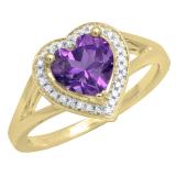 10K Yellow Gold 7 MM Heart Amethyst And Round Diamond Ladies Split Shank Bridal Engagement Ring