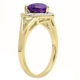 10K Yellow Gold 7 MM Heart Amethyst And Round Diamond Ladies Split Shank Bridal Engagement Ring
